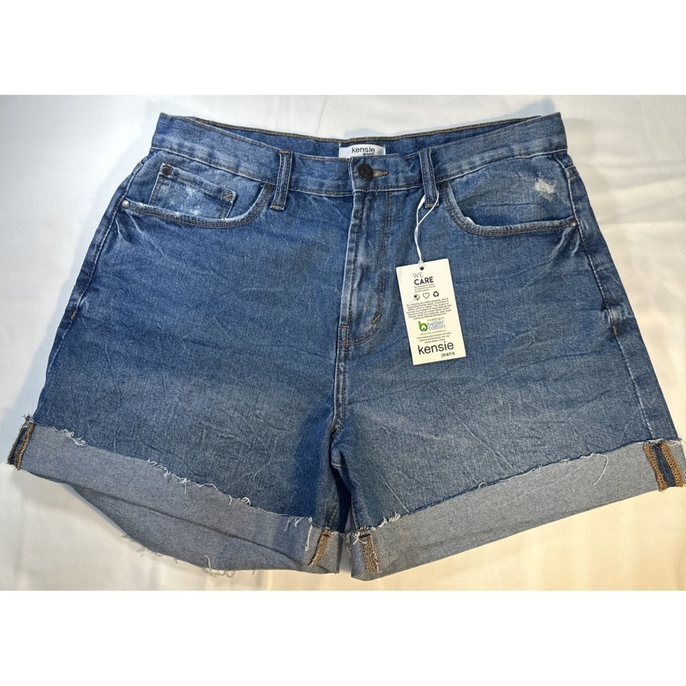 NWT Kensie Jeans The Short Cuffed High Rise Waisted Size 8 29 Shorts Denim Blue
